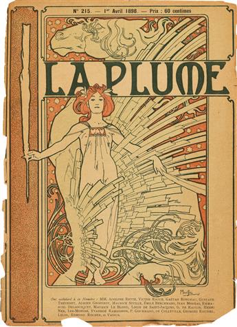 ALPHONSE MUCHA (1860-1939). LA PLUME. Magazine, April 1, 1898. 10x7 inches, 25x19 cm. Imprimerie de Vaugirard, Paris.